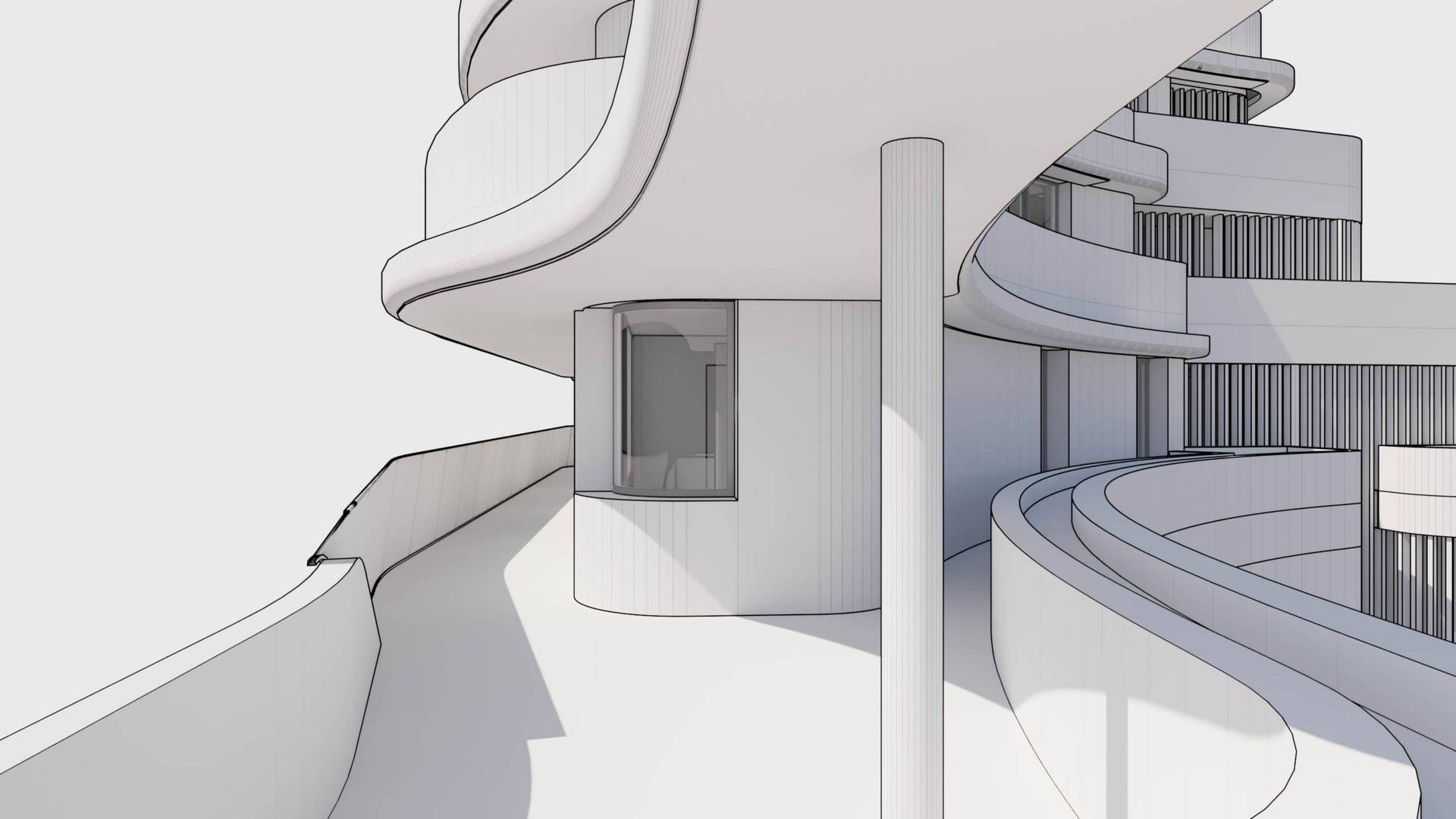 Λεπτομέρεια πρόσοψης στο 3D μοντέλο του THE ONE Ibiza