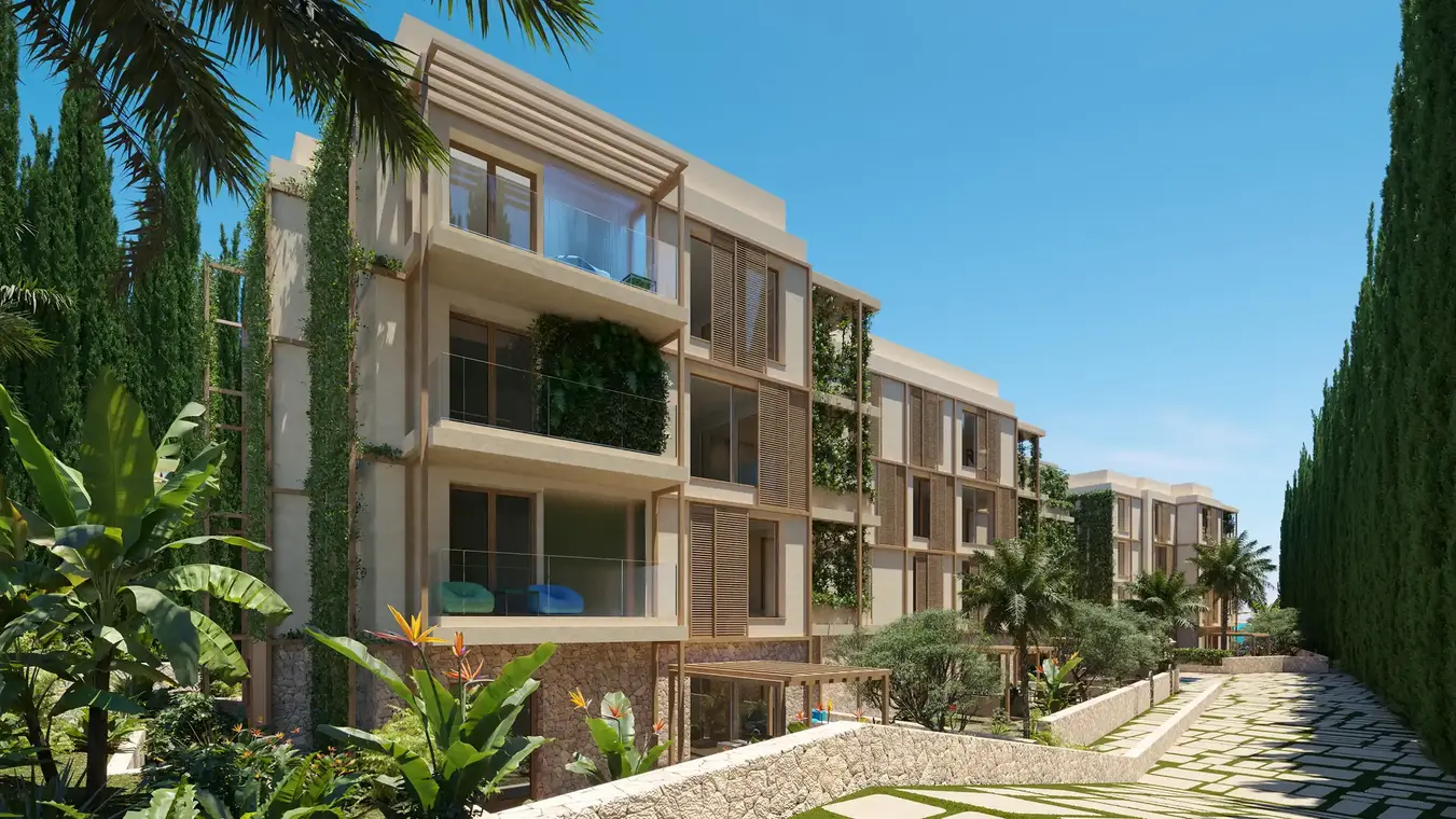 Αρχιτεκτονική απεικόνιση εξωτερική πλαϊνή όψη με κήπο – ATLANTIS Ibiza