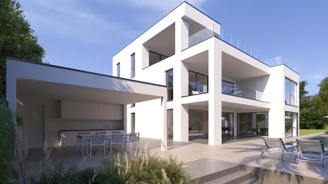 αρχιτεκτονική απεικόνιση σύγχρονης μονοκατοικίας στη Φρανκφούρτη