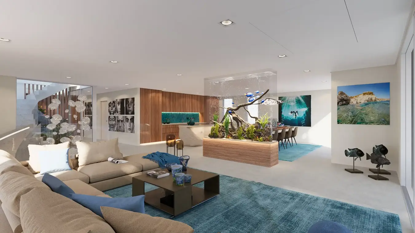 Απεικόνιση εσωτερικού χώρου penthouse με ενυδρείο – ATLANTIS Ibiza