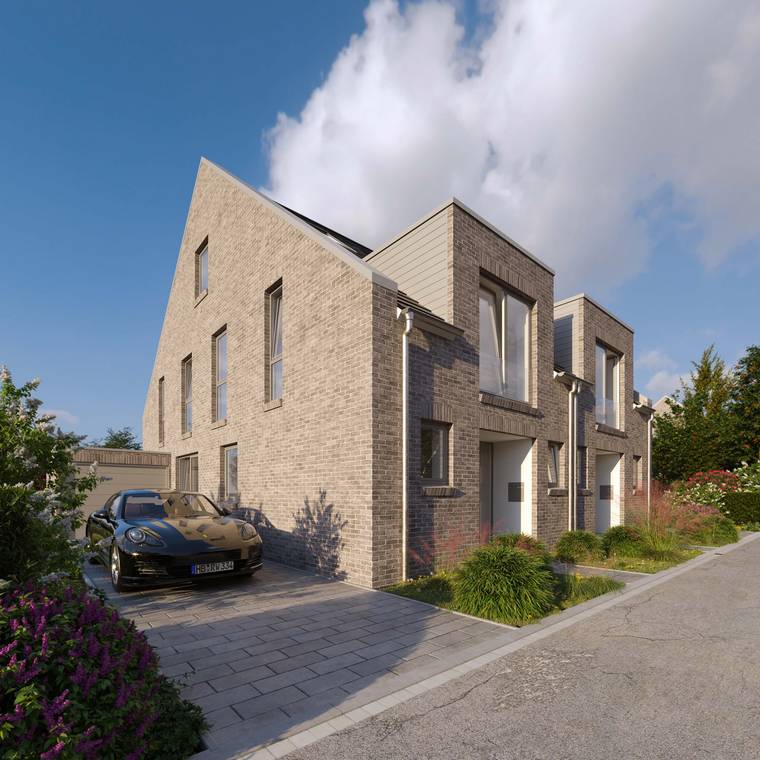 αρχιτεκτονική απεικόνιση σύγχρονων κατοικιών με τούβλινη πρόσοψη στη Βρέμη