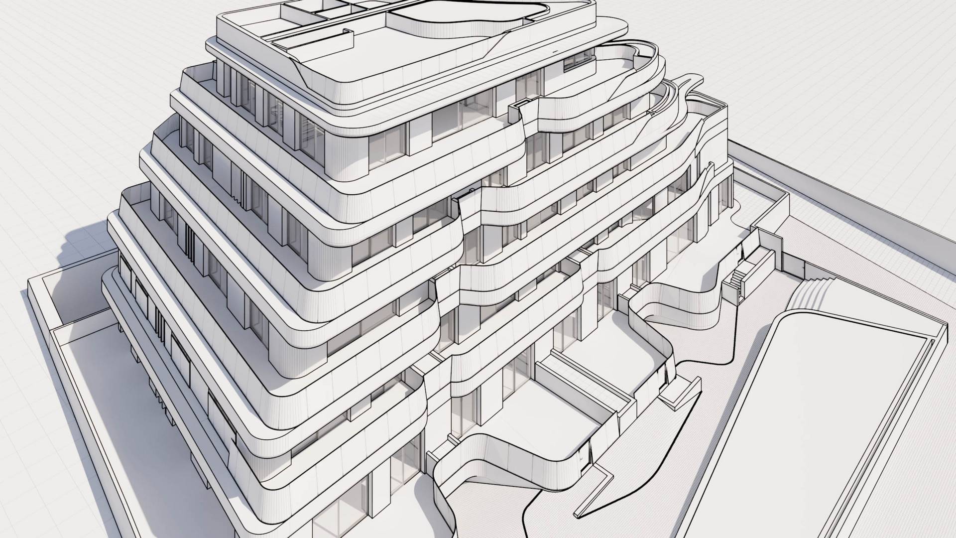 High-poly αρχιτεκτονικό 3D μοντέλο του THE ONE Ibiza σε προοπτική όψη